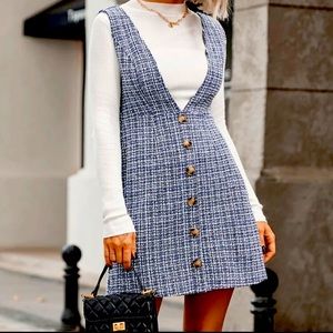 Plaid Pattern Fake Button Tweed Overall Dress Without
Sweater
